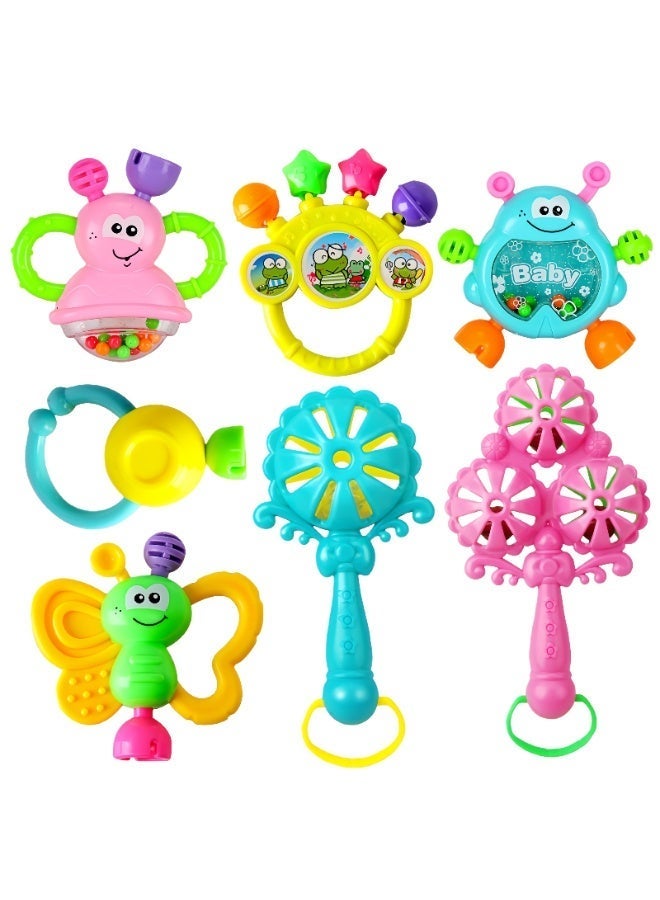 7pcs Baby Rattle Toy, Infant Teething Toys, Grab and Spin Rattles Sensory Toy Set, Food Grade Silicone + High Quality ABS Material, Bright Color, Baby Toys Gift for Babies 0-2 year old Boys Girls, Early Educational Toy Set. - Image 2